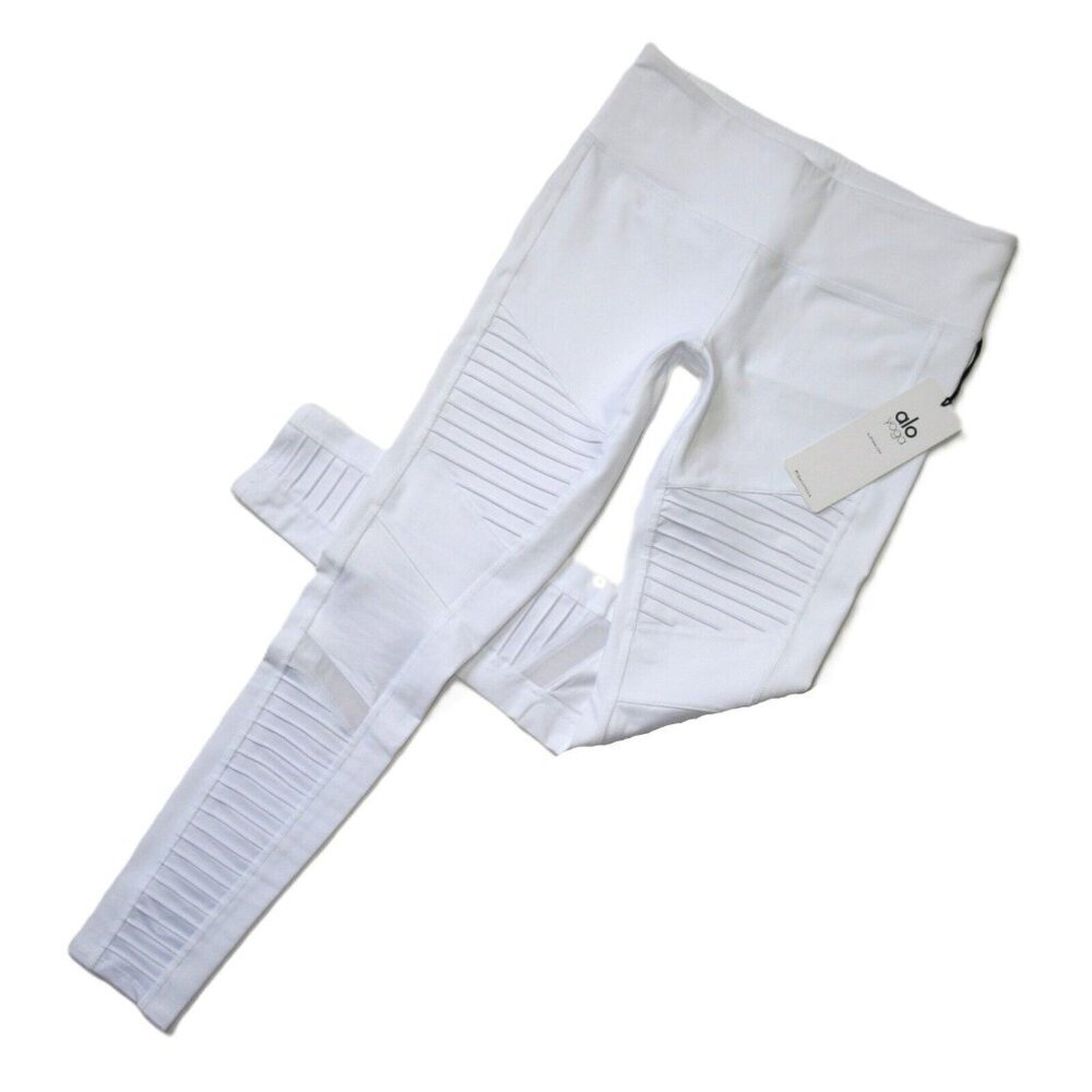 NWT Alo Yoga Moto Legging in White Glossy Stretch Workout M $110